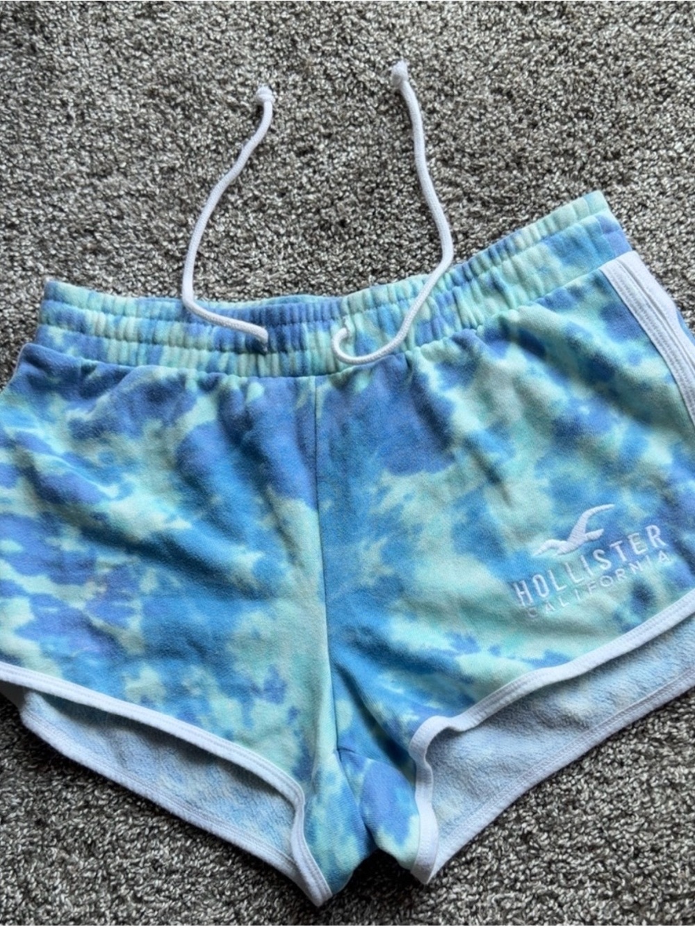 Hollister Blue and Aqua Tie-Dye Terry Athletic Shorts